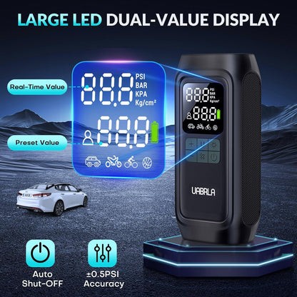 Portable Tire Inflator - Air Compressor, 150 PSI, 20,000 mAh Cordless Design, Automatic Shut-Off, Digital Gauge - Cars, Motorcycles, Sports Equipment