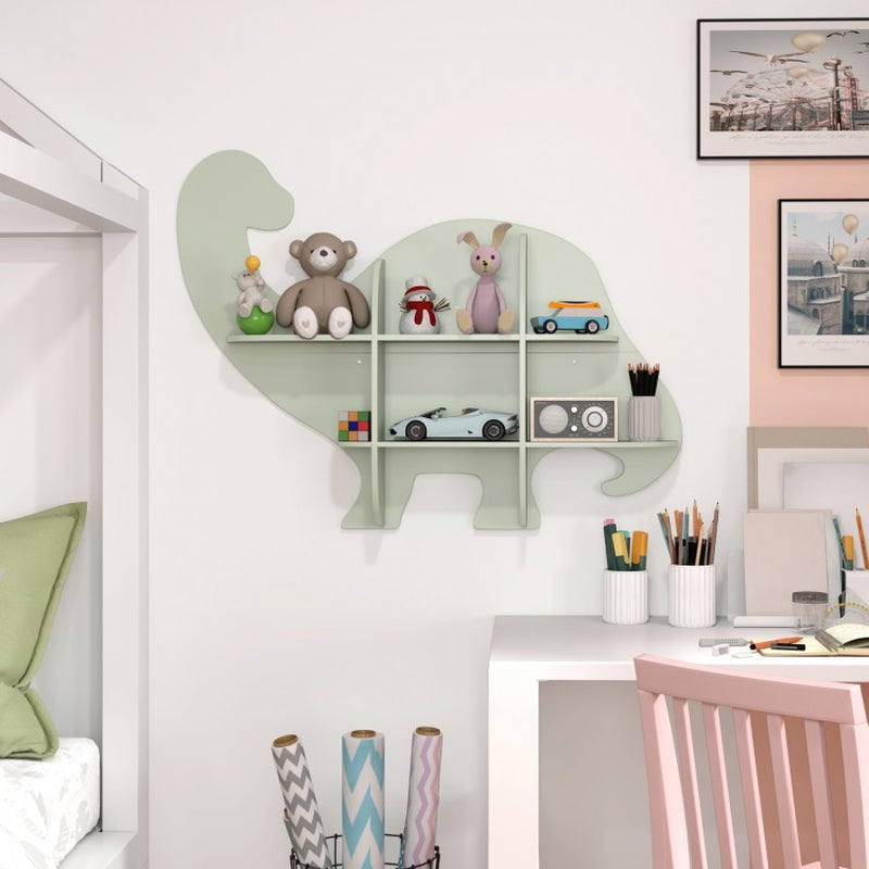 2-Tier Floating Bookshelf Featuring Dinosaur Design for Children