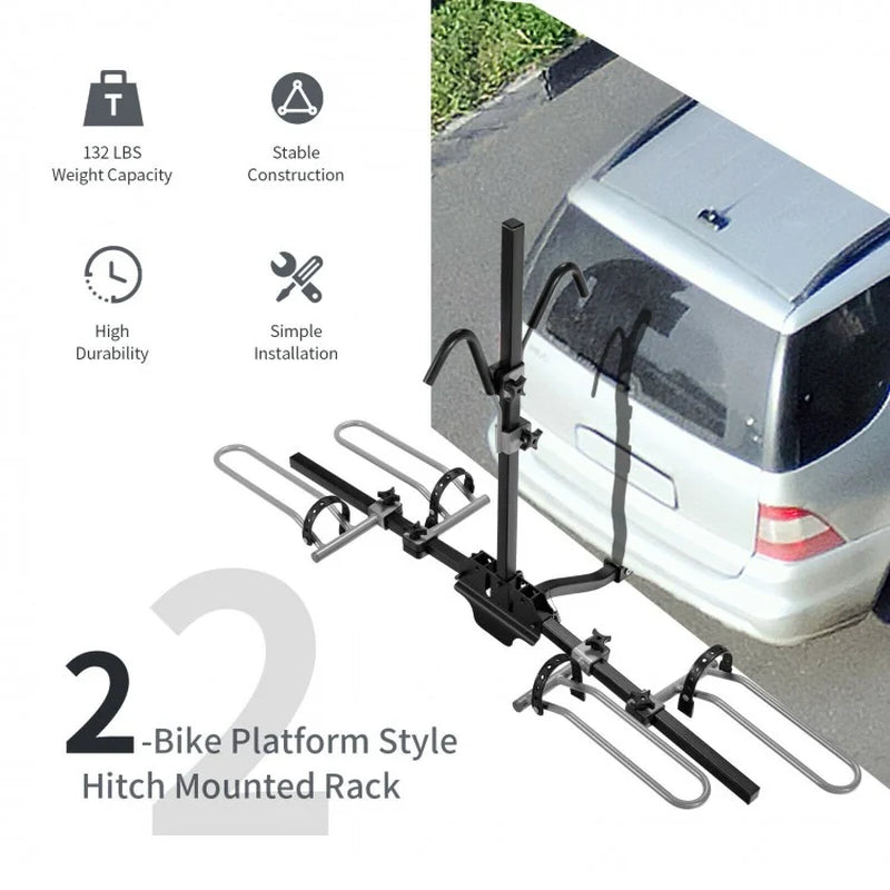 Hitch-Mounted Bike Rack for Two Bikes - Compatible with 1-1/4 Inch and 2 Inch Receivers