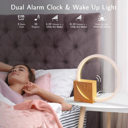Sunrise Alarm Clock Bedside Lamp with Touch Control, 10 Natural Sounds, and Adjustable Brightness for Bedroom and Living Room