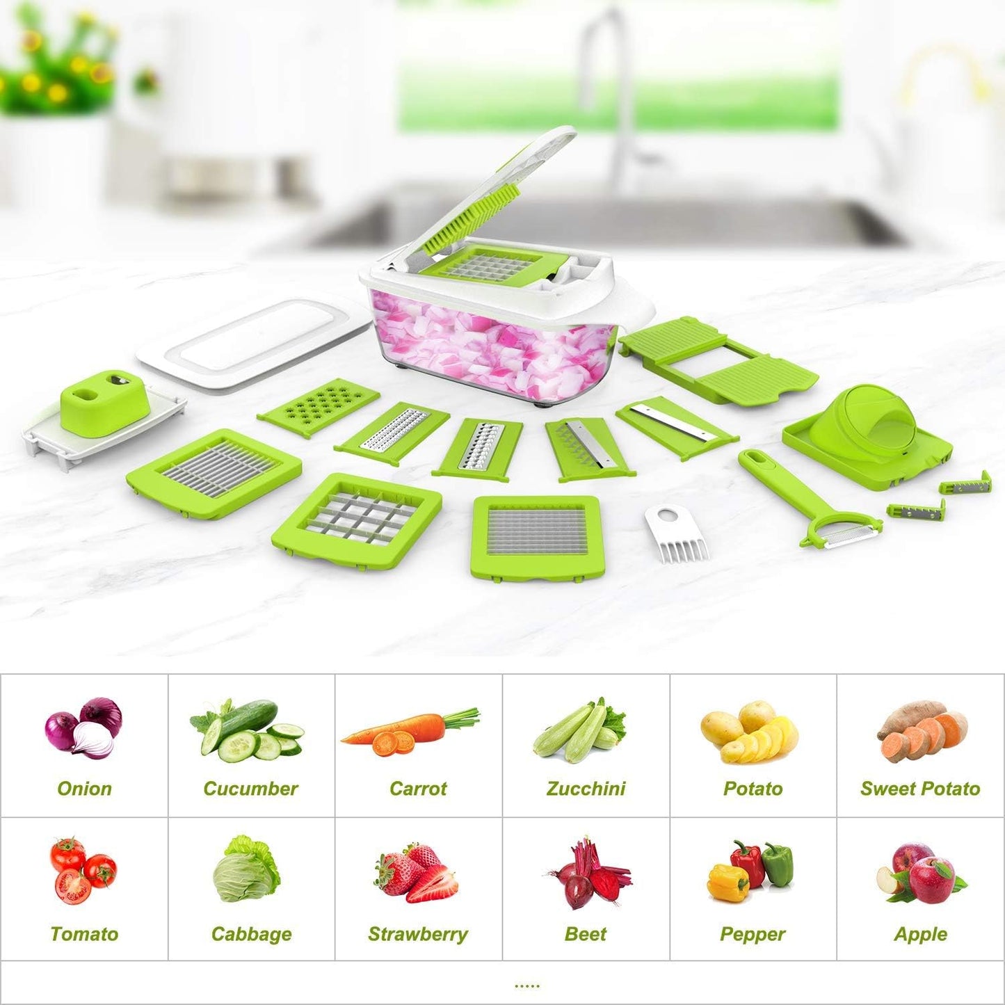 23-Piece Vegetable Chopper and Slicer Set - Professional Kitchen Dicing and Cutting Accessories 