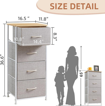 Tall Dresser for Bedroom with 4 Drawers, Storage Organizer Chest of Drawers with Removable Fabric Bins for Living Room Closet Bedside Nursery Laundry Entryway Hallway, Ash Grey