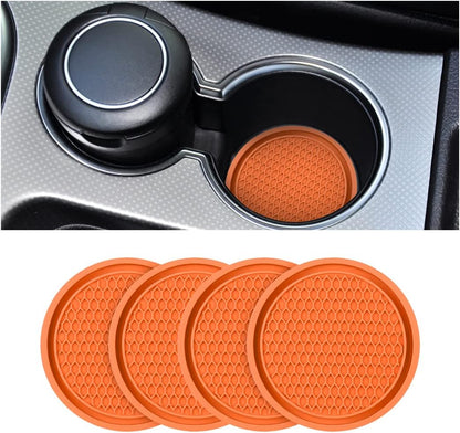 Universal Non-Slip Car Cup Holder Coasters - 4 Pack, 2.75 Inch Diameter, Durable Accessory for Most Vehicle Interiors (Red)