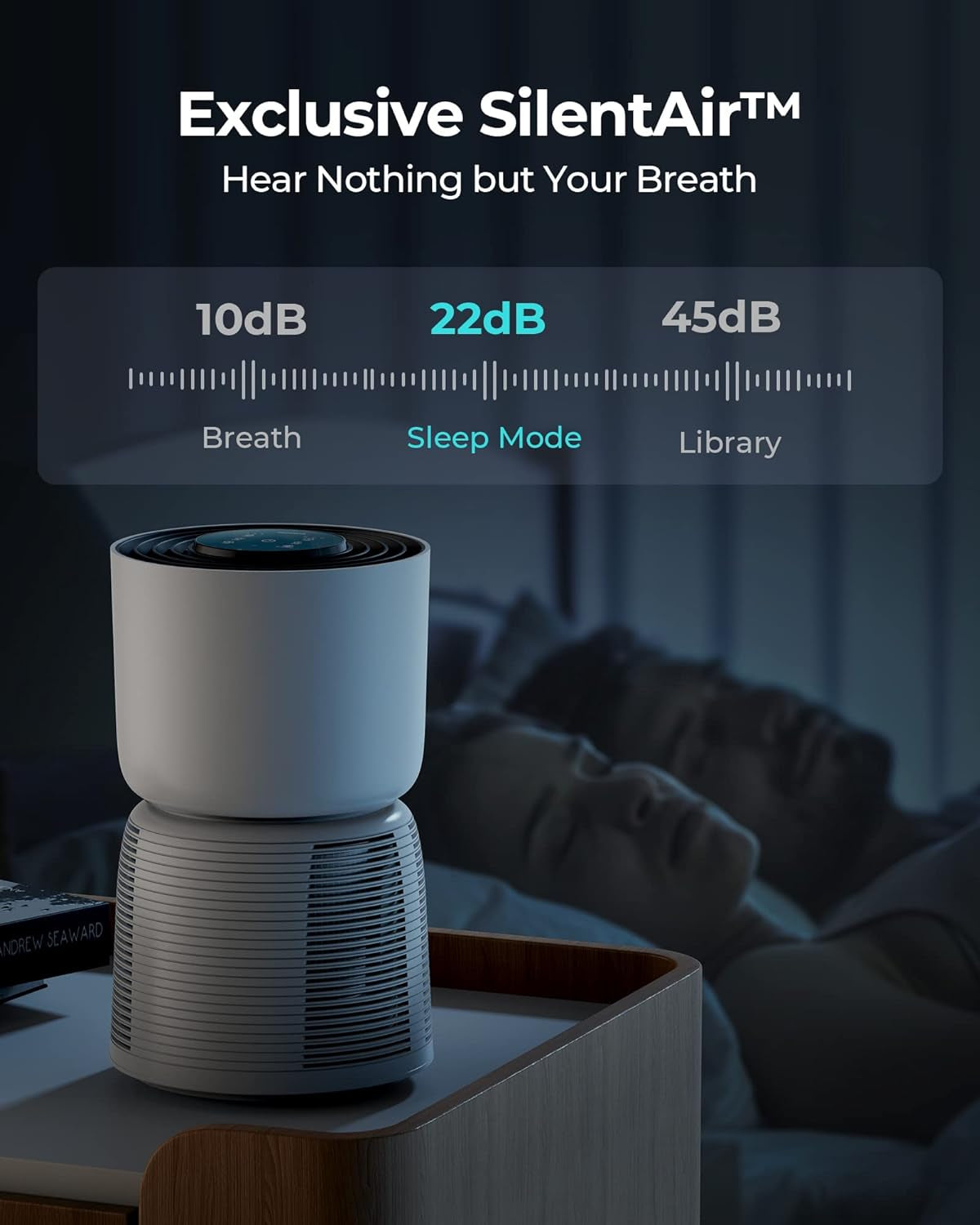 Ultra Quiet HEPA Air Purifier for Bedrooms and Home Offices (215 Ft²) - 22dB Sleep Mode, Night Light, Auto Mode, Washable Filter