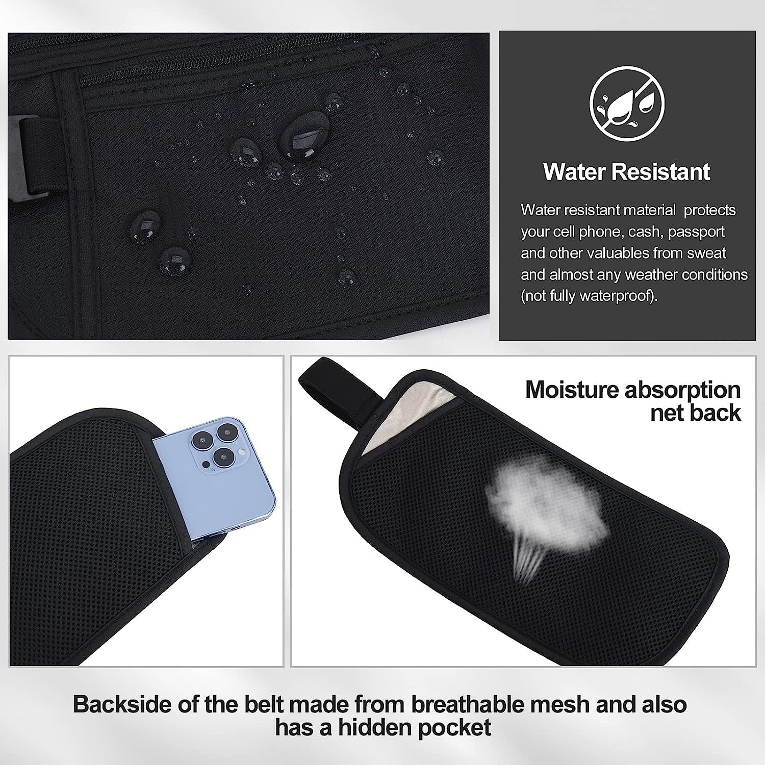 RFID-Blocking Money Belt and Passport Holder - Secure Hidden Travel Wallet Fanny Pack (Black)