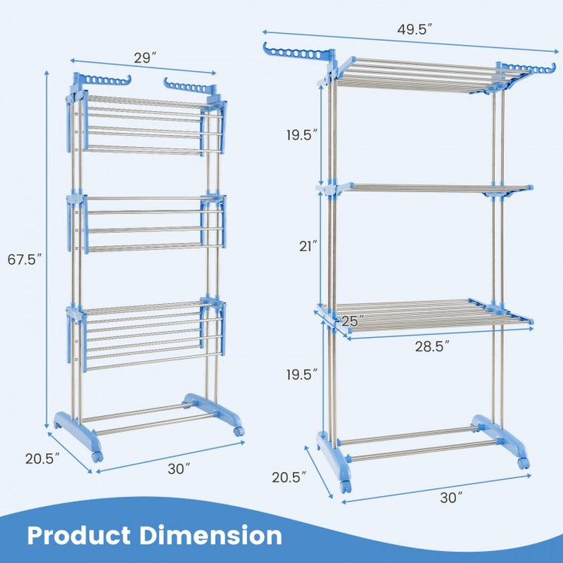 4-Tier Collapsible Clothes Drying Rack with Adjustable Side Wings