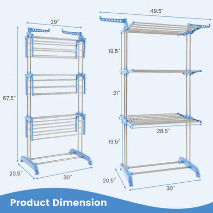 4-Tier Collapsible Clothes Drying Rack with Adjustable Side Wings