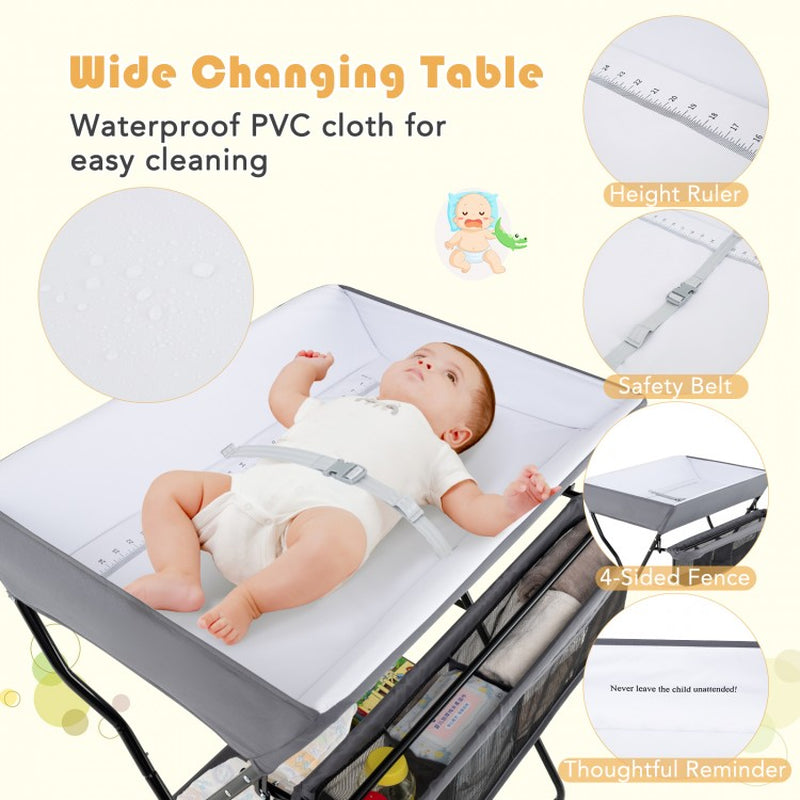 Foldable Diaper Changing Table with Baby Storage Solutions