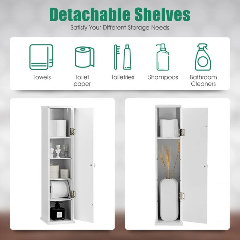 Free Standing Toilet Paper Holder with 4 Shelves and Top Slot for Bathroom