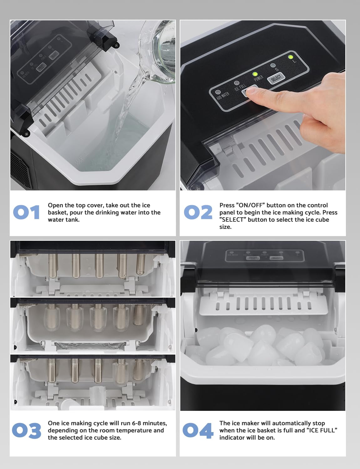 Countertop Ice Maker Machine - Produces 9 Ice Cubes in 6-8 Minutes, 26.5 lbs Daily Capacity, Self-Cleaning with Ice Scoop