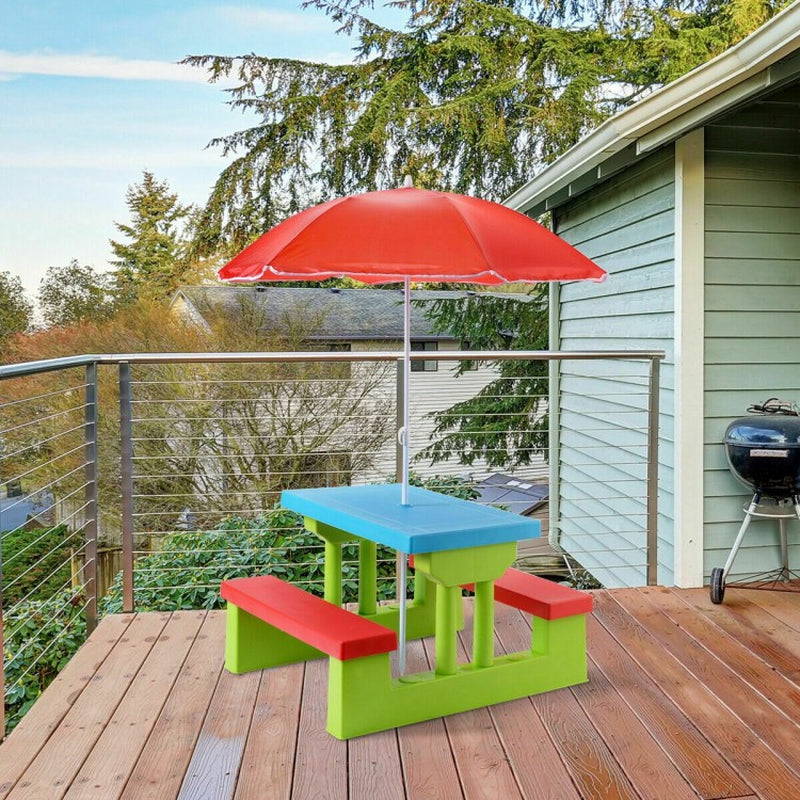Children's Folding Picnic Table and Bench Set with Umbrella