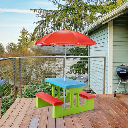 Children's Folding Picnic Table and Bench Set with Umbrella