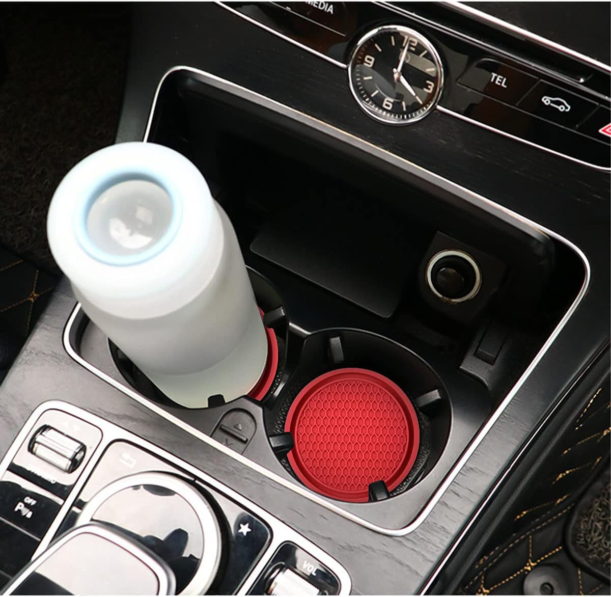 Universal Non-Slip Car Cup Holder Coasters - 4 Pack, 2.75 Inch Diameter, Durable Accessory for Most Vehicle Interiors (Red)