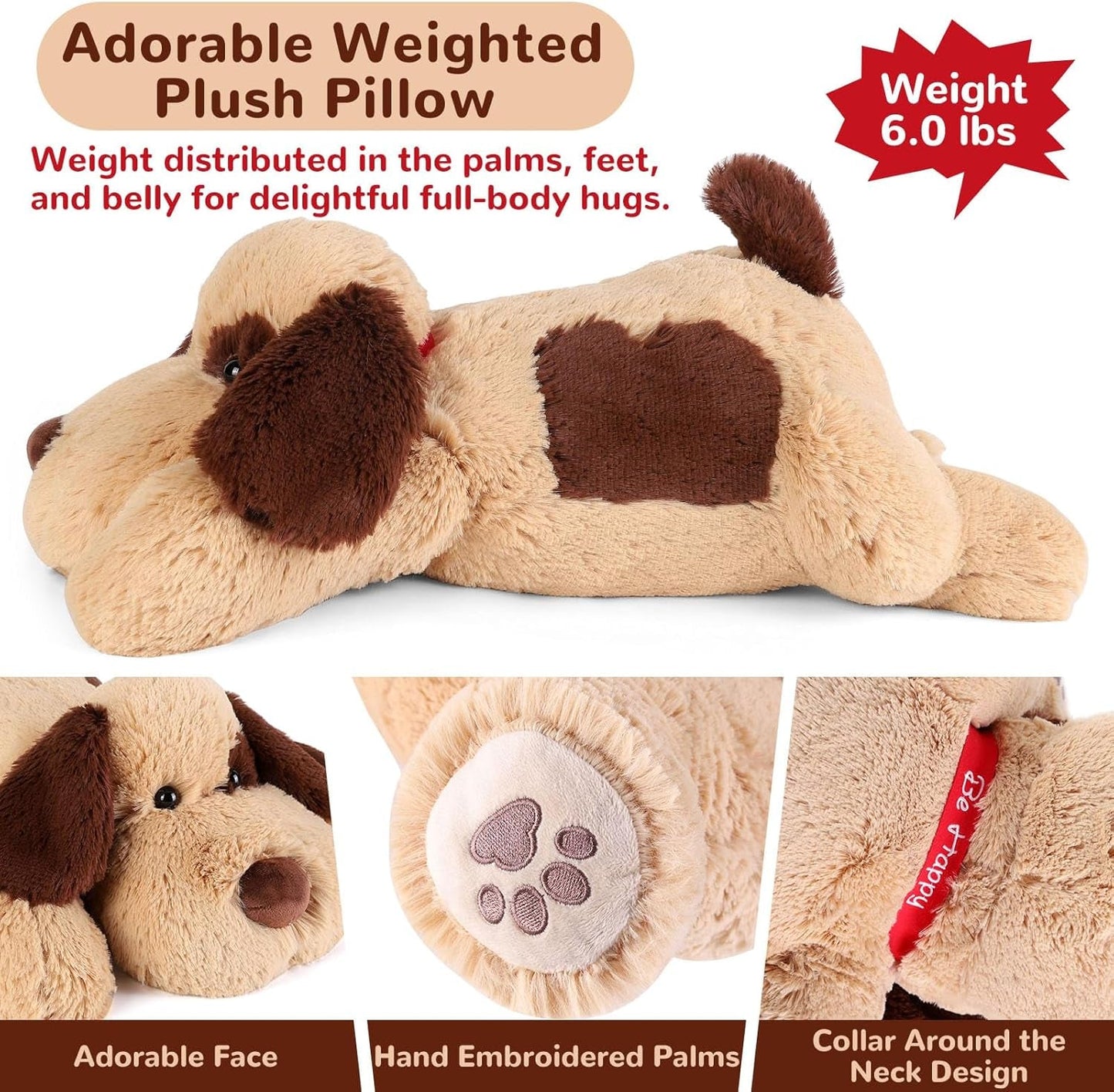 Brown Dog Weighted Plush Toy - 32 Inch, 6.0 Pounds - Large Stuffed Animal Pillow