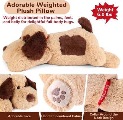 Brown Dog Weighted Plush Toy - 32 Inch, 6.0 Pounds - Large Stuffed Animal Pillow