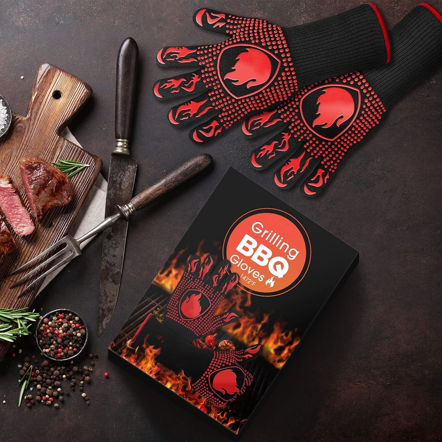 Professional Heat Resistant BBQ Gloves - 1472℉ Silicone Oven Mitts for Grilling, Baking, and Welding (Pair)