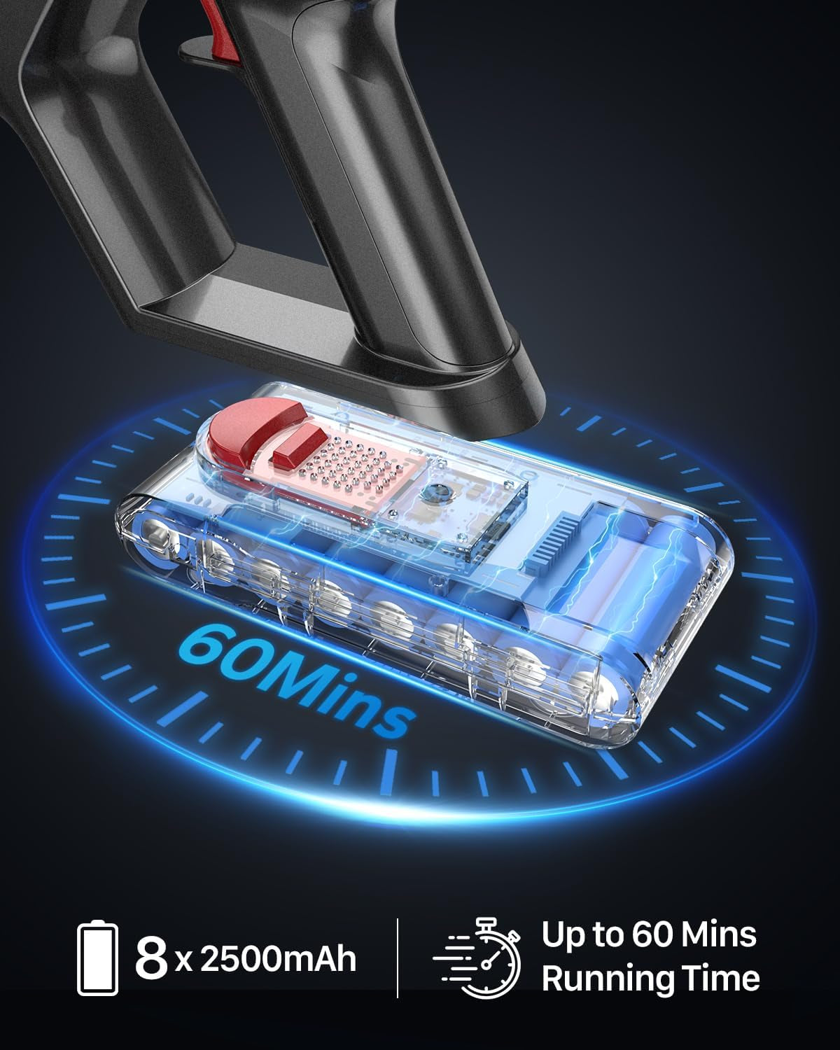 High-Performance Cordless Vacuum Cleaner with 45Kpa Suction Power, 550W Motor, 60-Minute Runtime, Touch Screen , Anti-Tangle - 1.5L Dust Cup