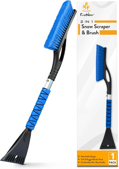 27-Inch Aluminum Snow Brush - Ice Scraper, Automotive Windshields, Windows | Ergonomic Foam Grip Winter Accessory 