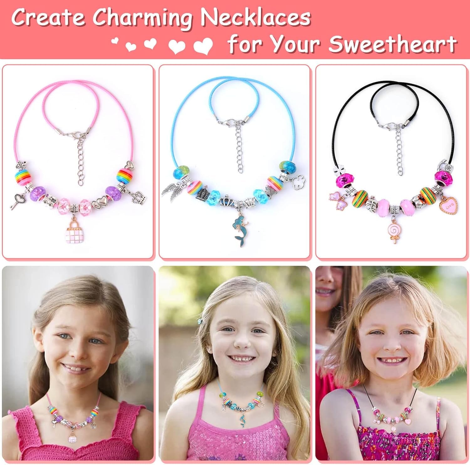 Charm Bracelet Making Kit - Unicorn, Mermaid Themed DIY Jewelry Set with Beads 180Pcs