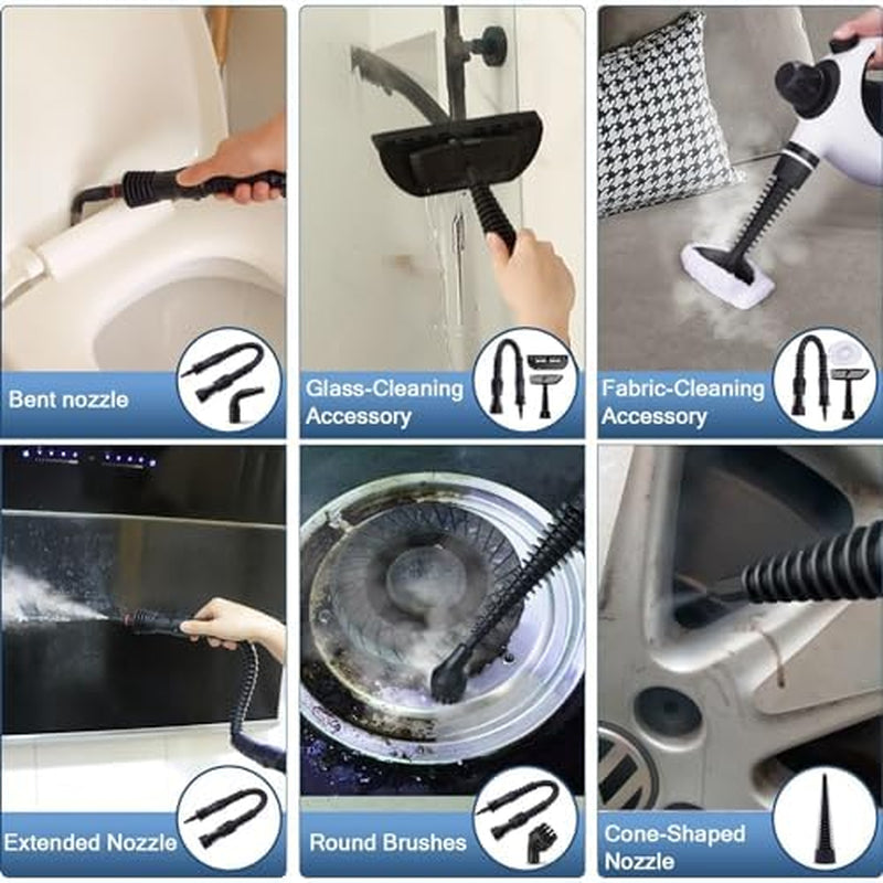 Portable Handheld Steam Cleaner with 10-Piece Accessory Kit for Multi-Purpose Home and Vehicle Cleaning