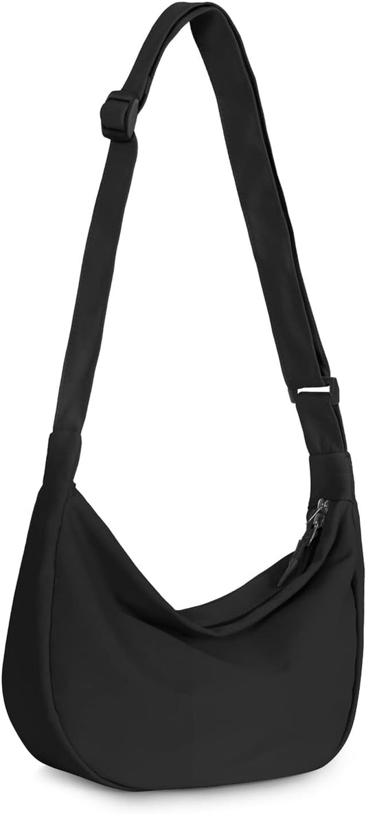 Trendy Mini Crescent Sling Crossbody Bag for Men and Women, Lightweight Nylon with Adjustable Strap and Dual Zippers