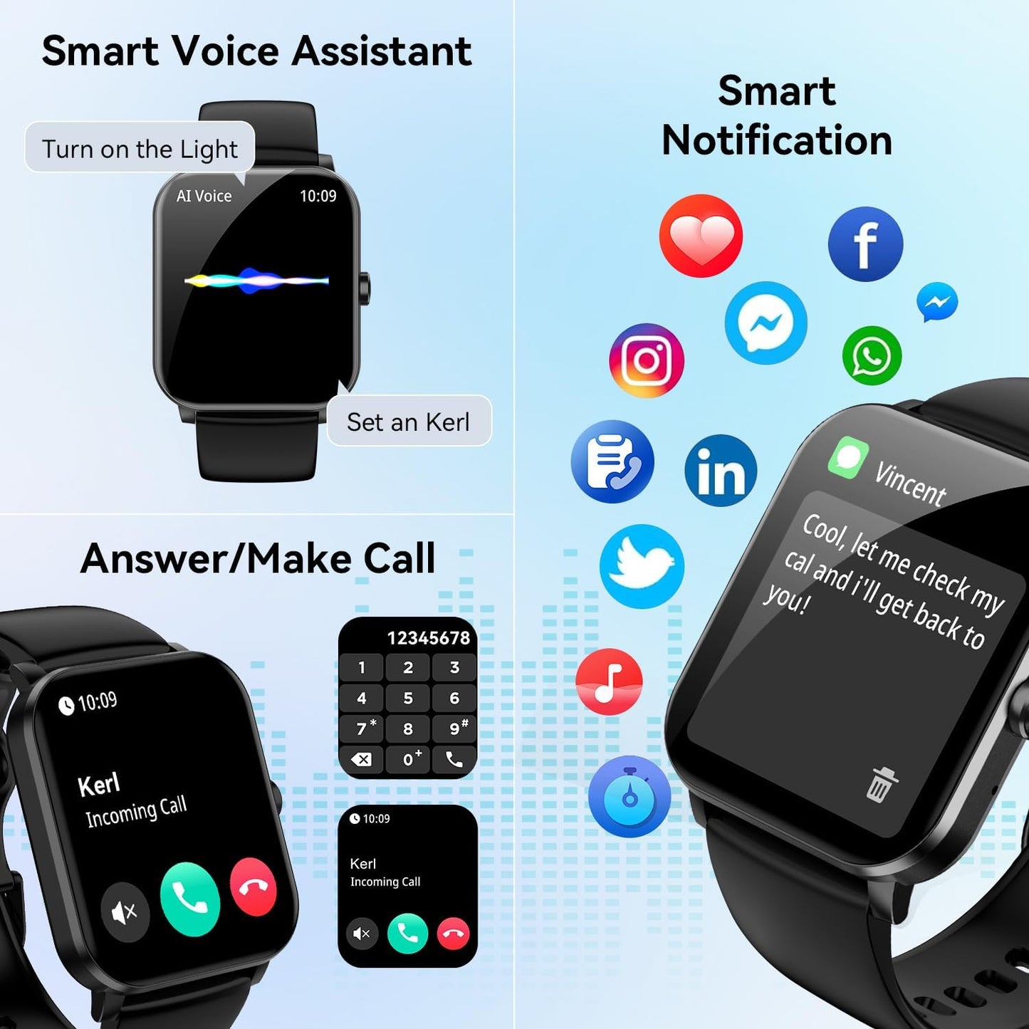 Smart Watch for Men Women with Bluetooth Call, Activity Tracker Compatible with Ios/Android Phones, 1.85" HD Screen Fitness Watch with Heart Rate/Sleep/Spo2 Monitor, 100+ Sports Modes(Black)