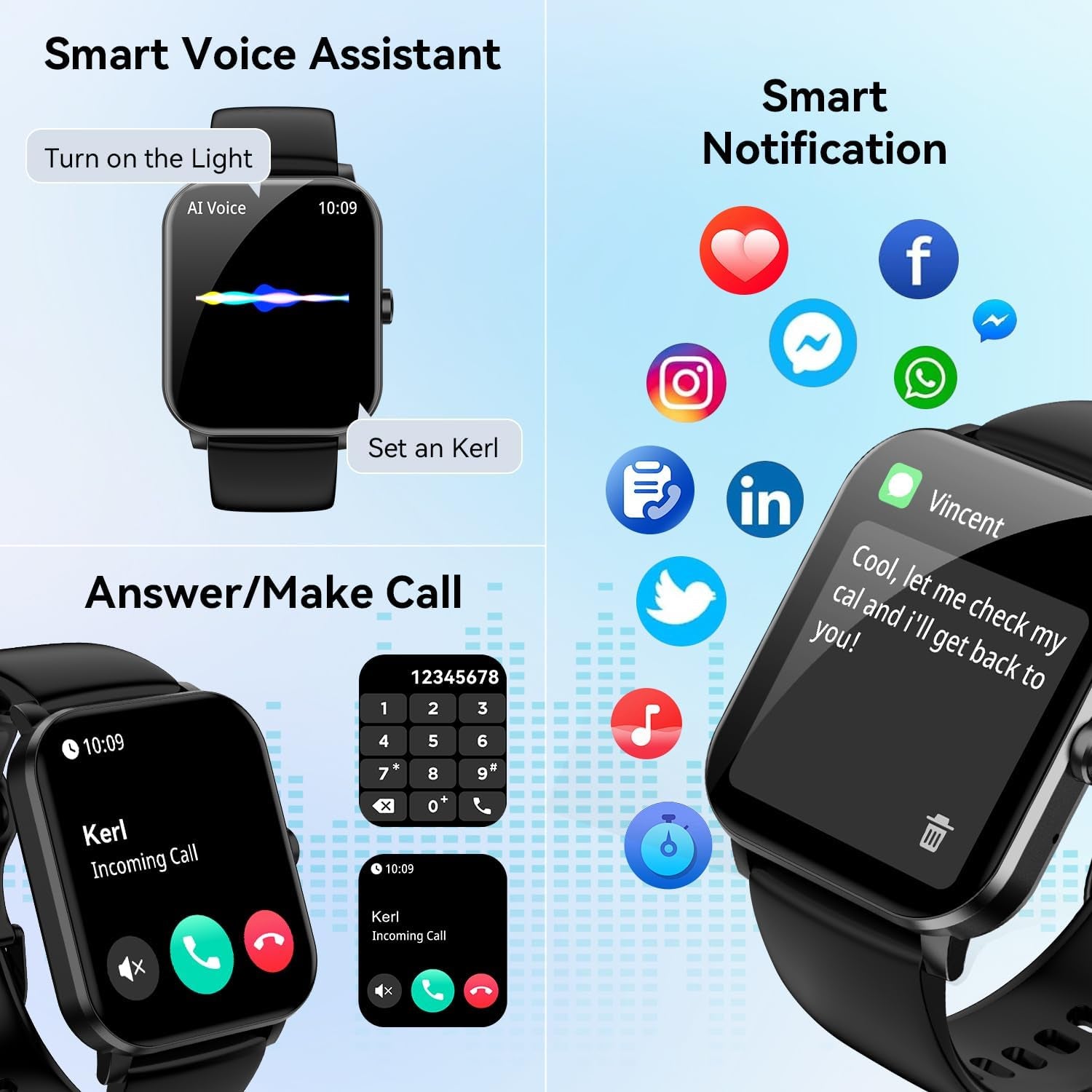 Smart Watch for Men Women with Bluetooth Call, Activity Tracker Compatible with Ios/Android Phones, 1.85" HD Screen Fitness Watch with Heart Rate/Sleep/Spo2 Monitor, 100+ Sports Modes(Black)