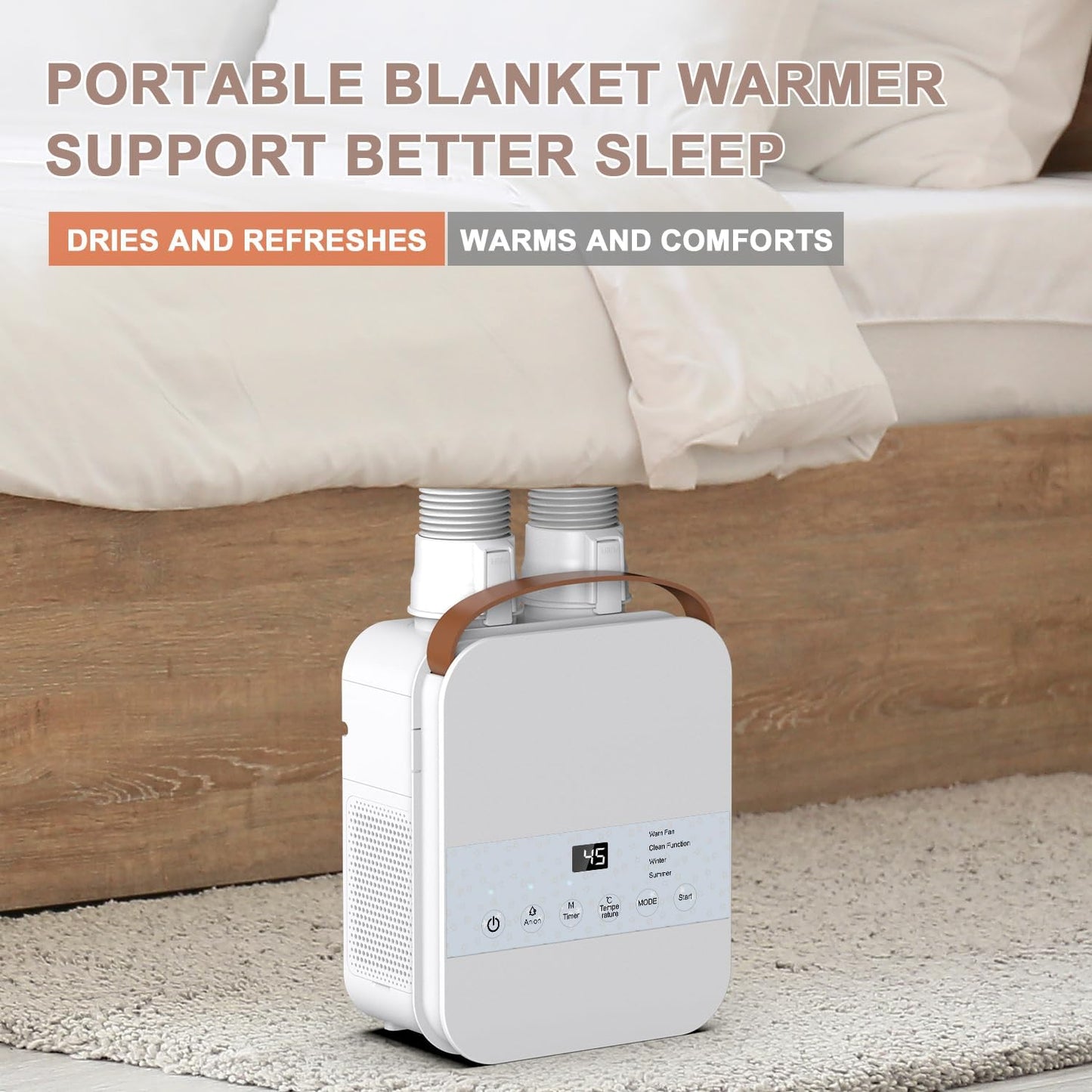 Portable Blanket Warmer with Dual Nozzle and Shoe Dryer Attachment, LCD Touch Control, Ideal for All Seasons and Climate Adaptation