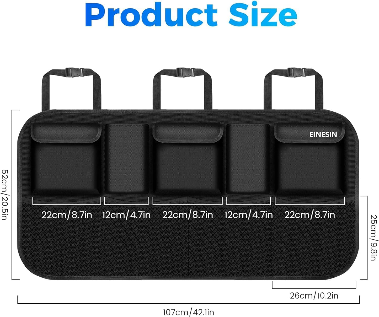 Premium Car Trunk Organizer with 9 Pockets and Durable Elastic Design for SUVs (Black, 42.5 x 20.5 in)