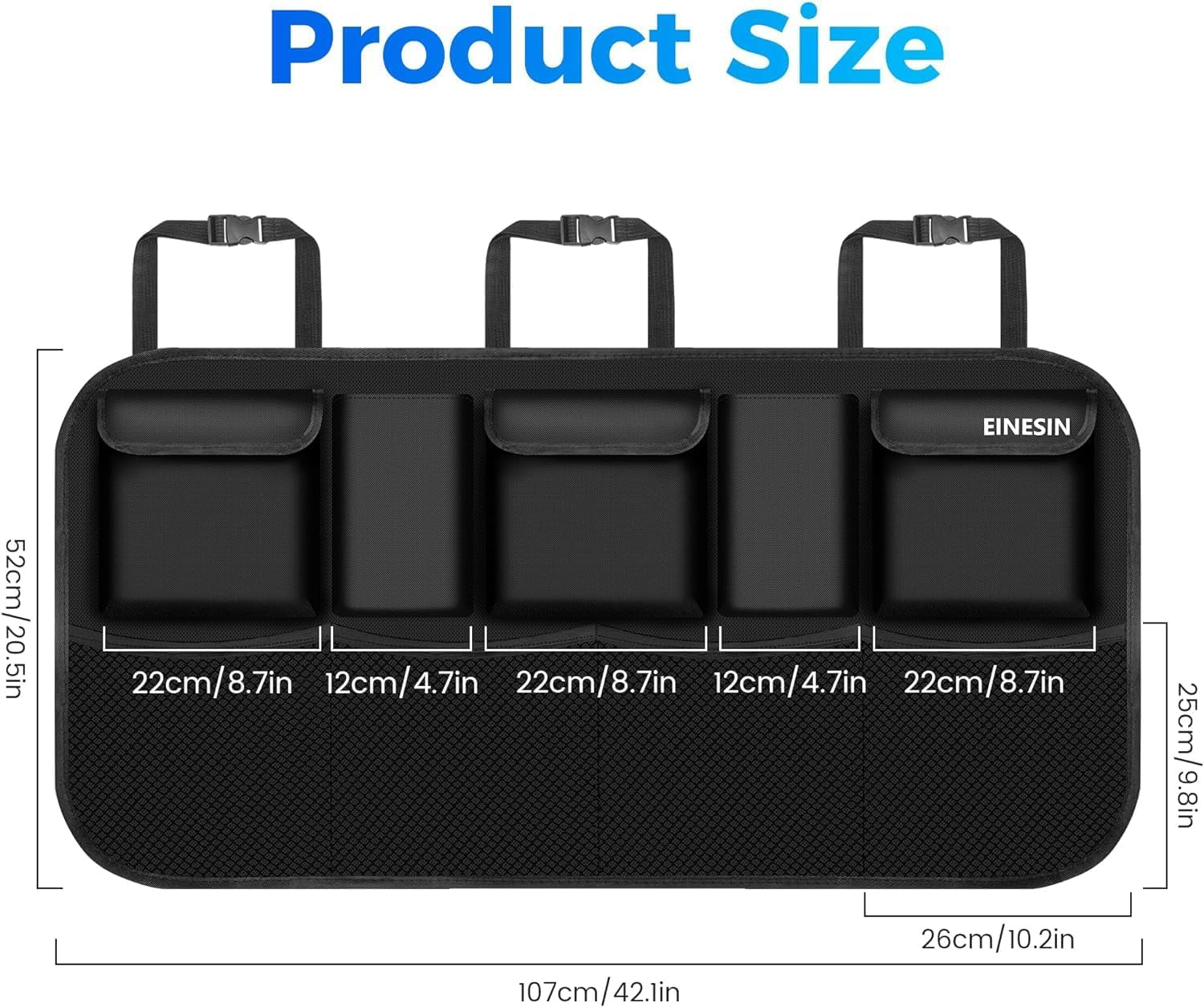 Premium Car Trunk Organizer with 9 Pockets and Durable Elastic Design for SUVs (Black, 42.5 x 20.5 in)