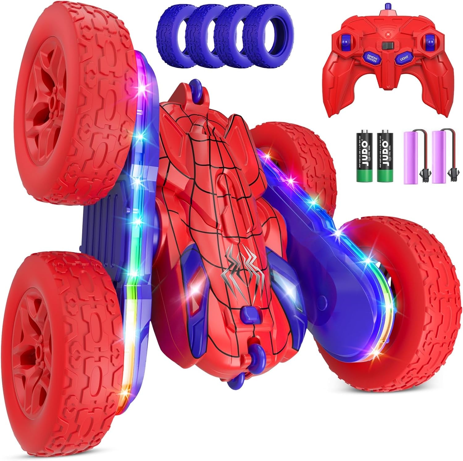 Remote Control Stunt Car-LED Light Strips, Headlights, 2.4GHz All-Terrain Double-Sided 360° Rotating RC Vehicle Ages 8+