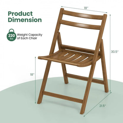 Set of 2 Folding Dining Chairs with Rubberwood Frame and Slatted Seat