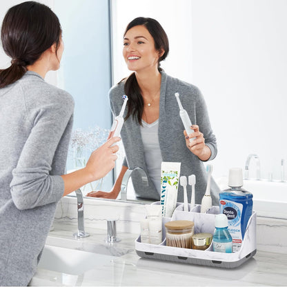 Detachable 7-Slot Marble Bathroom Organizer for Electric Toothbrushes and Toothpaste 