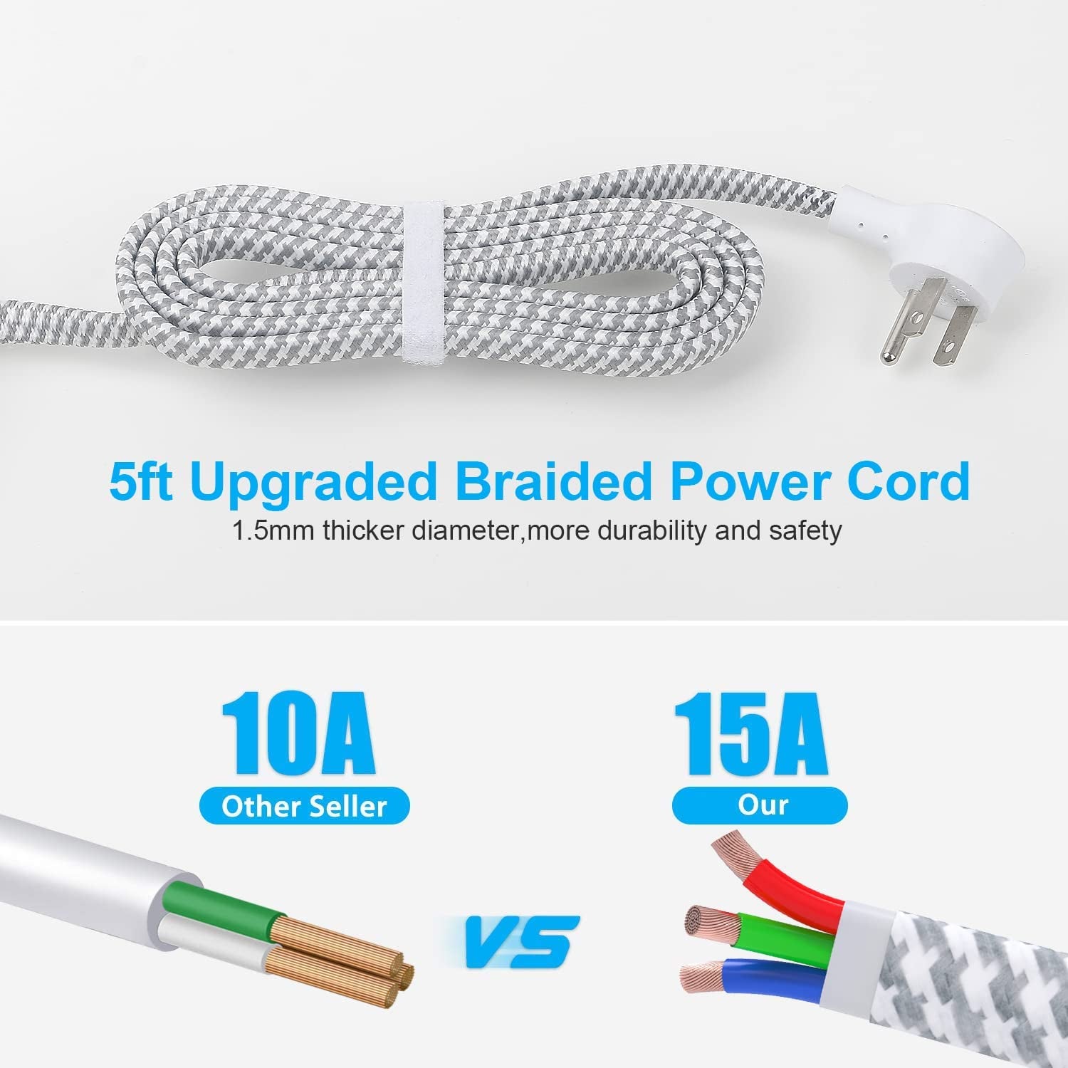 Power Bar Power Strip with USB-C, 3 Outlets and 4 USB Ports, Flat Plug Braided Extension Cord, Non-Surge Protector for Travel and Cruise Ships (5FT)