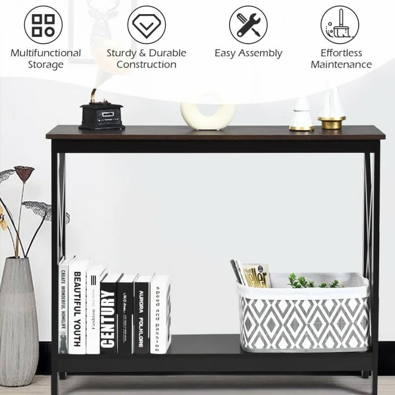 2-Tier X-Design Console Table for Sofa Side Accent