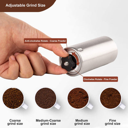 Stainless Steel Manual Coffee Bean Grinder with Ceramic Burr for Aeropress, Drip Coffee, Espresso, French Press, and Turkish Brew 
