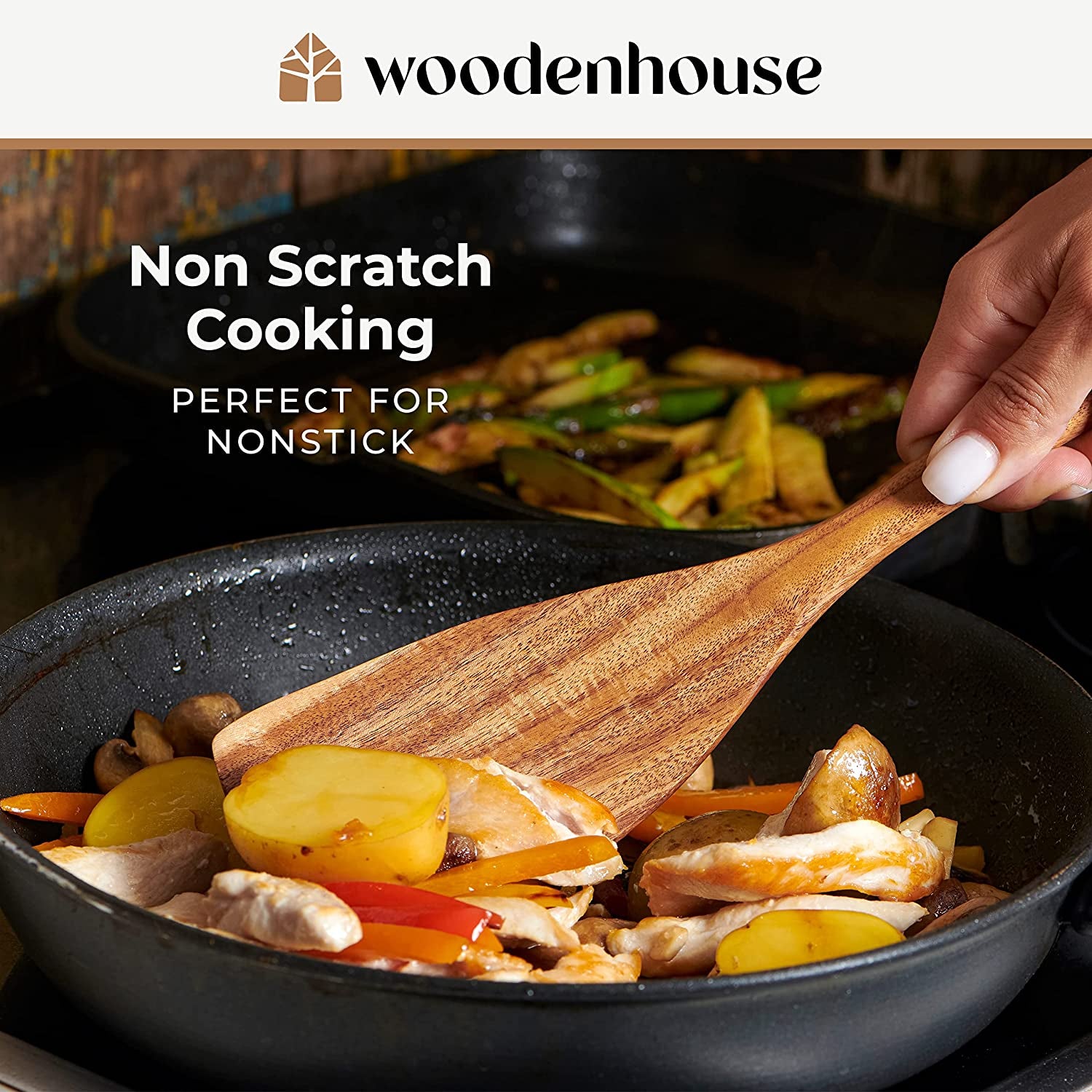 Professional Wooden Cooking Utensil Set - 10-Piece Teak Wood Kitchen Tools for Nonstick Cookware, Lightweight and Heat Resistant