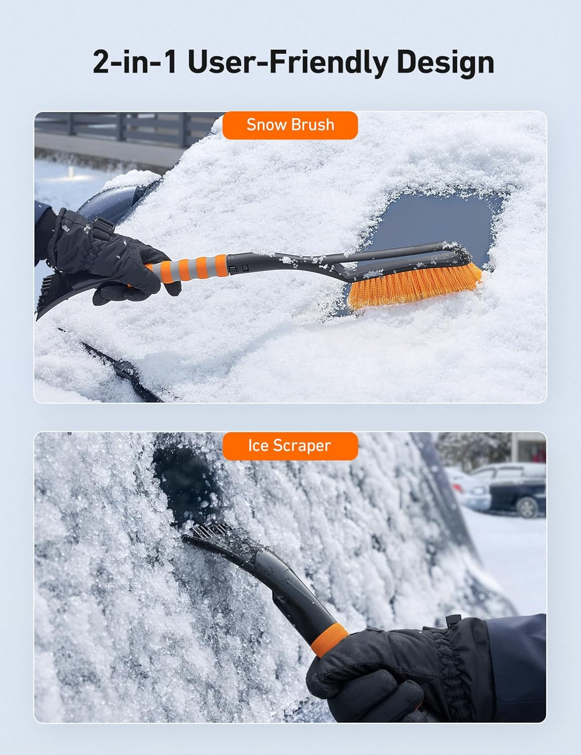 27-Inch Durable Snow Brush - Detachable Ice Scraper, Ergonomic Foam Grip for Vehicles - ABS and PVC Construction
