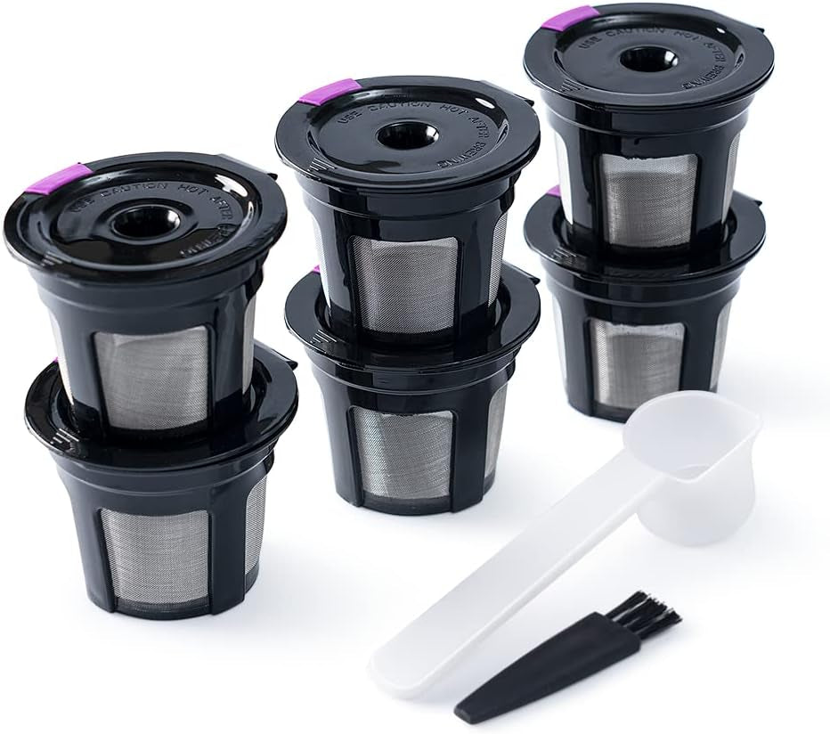 Universal Fit Reusable K Cups - 6 Pack Eco-Friendly Coffee Filters with Food Grade Stainless Steel Mesh for Keurig 1.0 and 2.0 Brewers