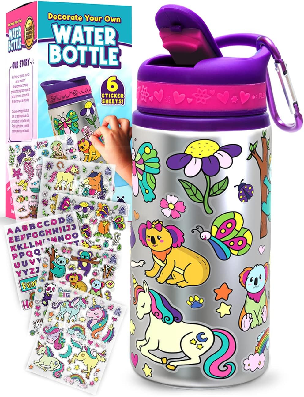 Customizable Water Bottle Craft Kits -Arts and Crafts Activity - Unicorn-Themed Toys for for Children Aged 6+