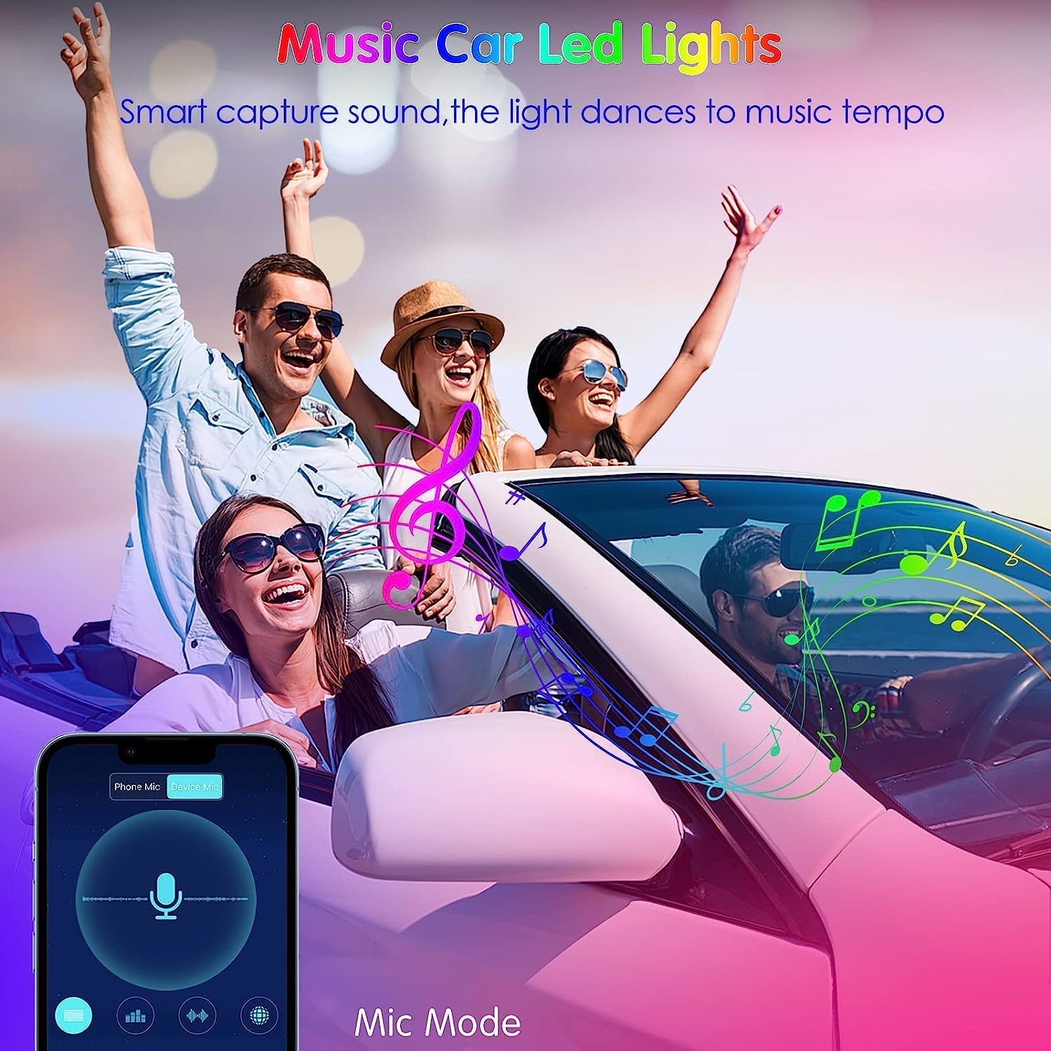 Interior LED Car Lighting System with Remote and App Control, Music Sync, RGB Color Change, and 12V Car Charger