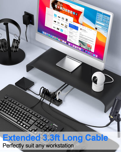 7-Port USB 3.0 Hub with 12V/2A Power Adapter and Individual LED Power Switches for Mini PC, Notebook, Surface Pro, MacBook Pro/Air M1/M2