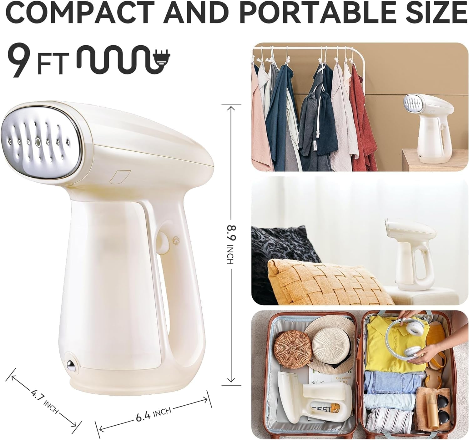 Handheld 1300W Clothes Steamer with 230ml Tank, Fast Heat-Up, Auto-Off Feature, and Brush for Effective Fabric Wrinkle Removal