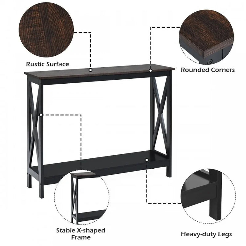 2-Tier X-Design Console Table for Sofa Side Accent