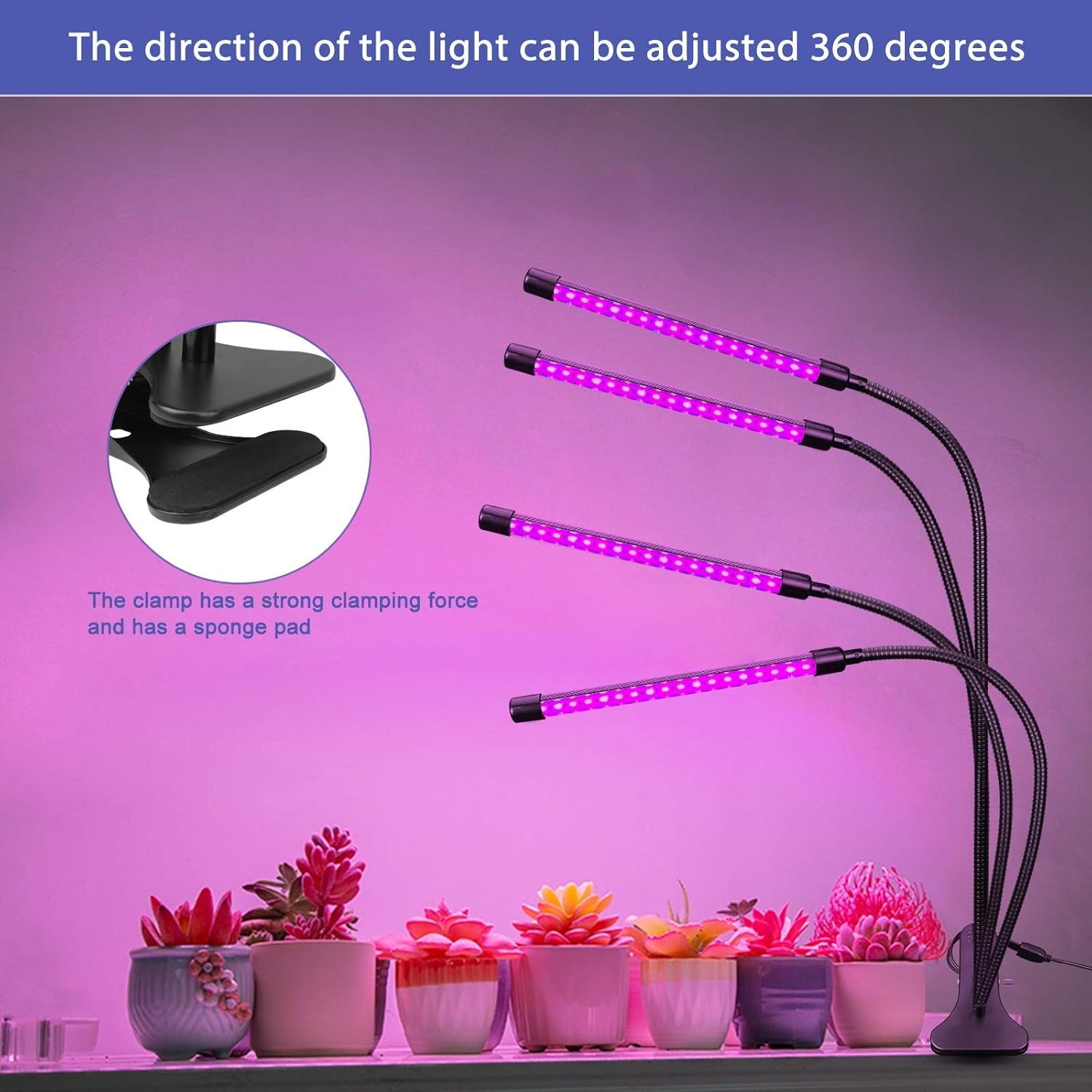 Full Spectrum Indoor Plant Grow Lights with Auto On/Off Timer, Dimmer, Adjustable Gooseneck, and Multiple Switch Modes for Greenhouse, Home, and Office Use
