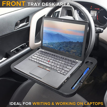 2-in-1 Car Steering Wheel Desk and Tray | Laptop Mount with Pen Holder | Food and Drink Tray for Travel | Versatile Car Accessories
