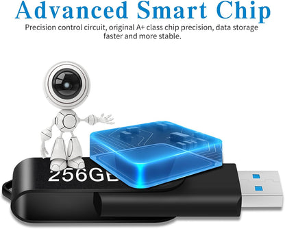 256GB USB Flash Drive - High-Speed Portable Thumb Drive with Keychain - Actual Storage 249GB Approx - Large Capacity Memory Stick