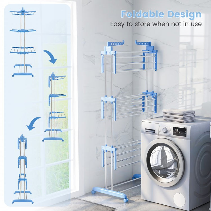 4-Tier Collapsible Clothes Drying Rack with Adjustable Side Wings
