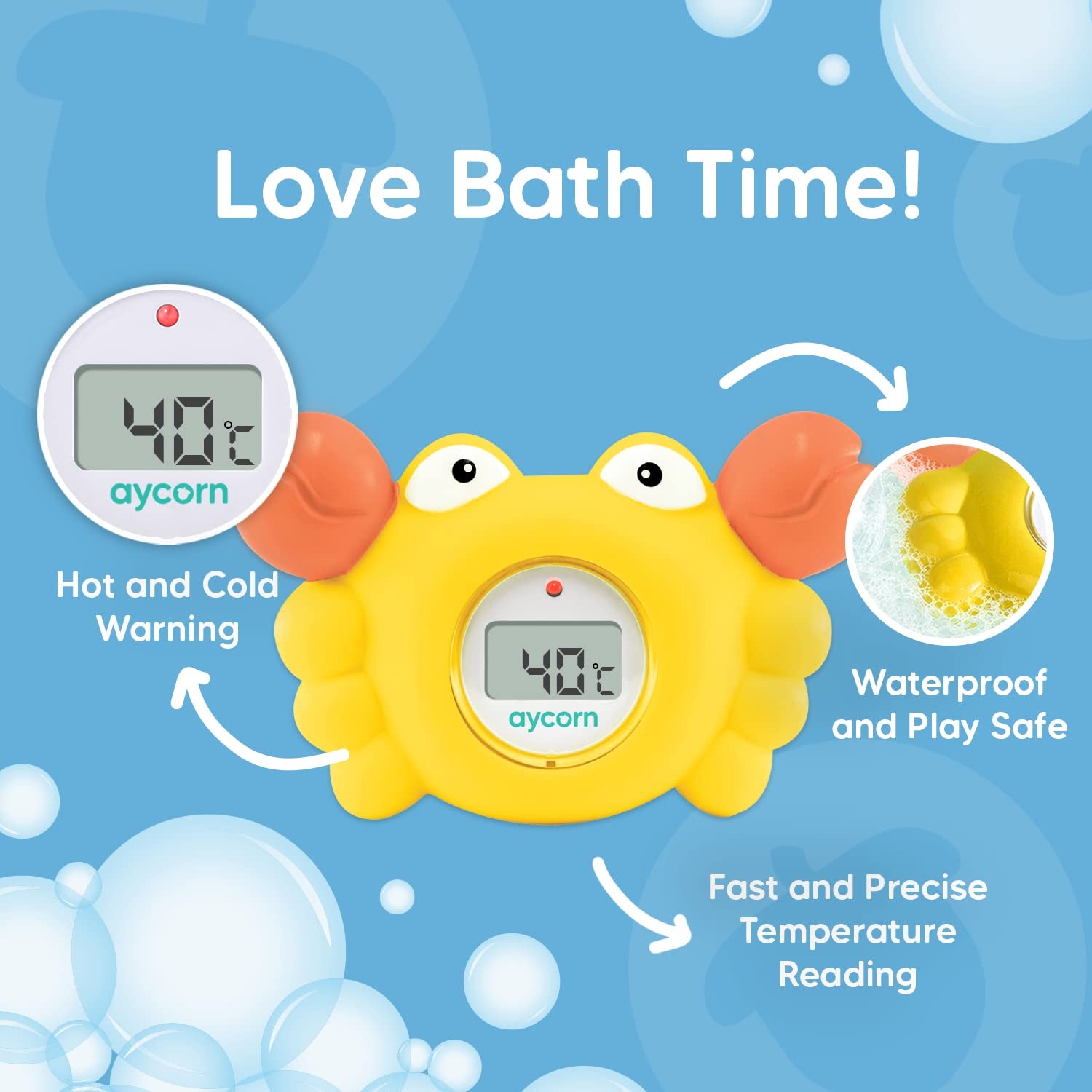 Digital Baby Bath Thermometer - Celsius Temperature Thermometer, Room Thermometer, LED Display, Temperature Warning - Bath Toys Floating Toy 