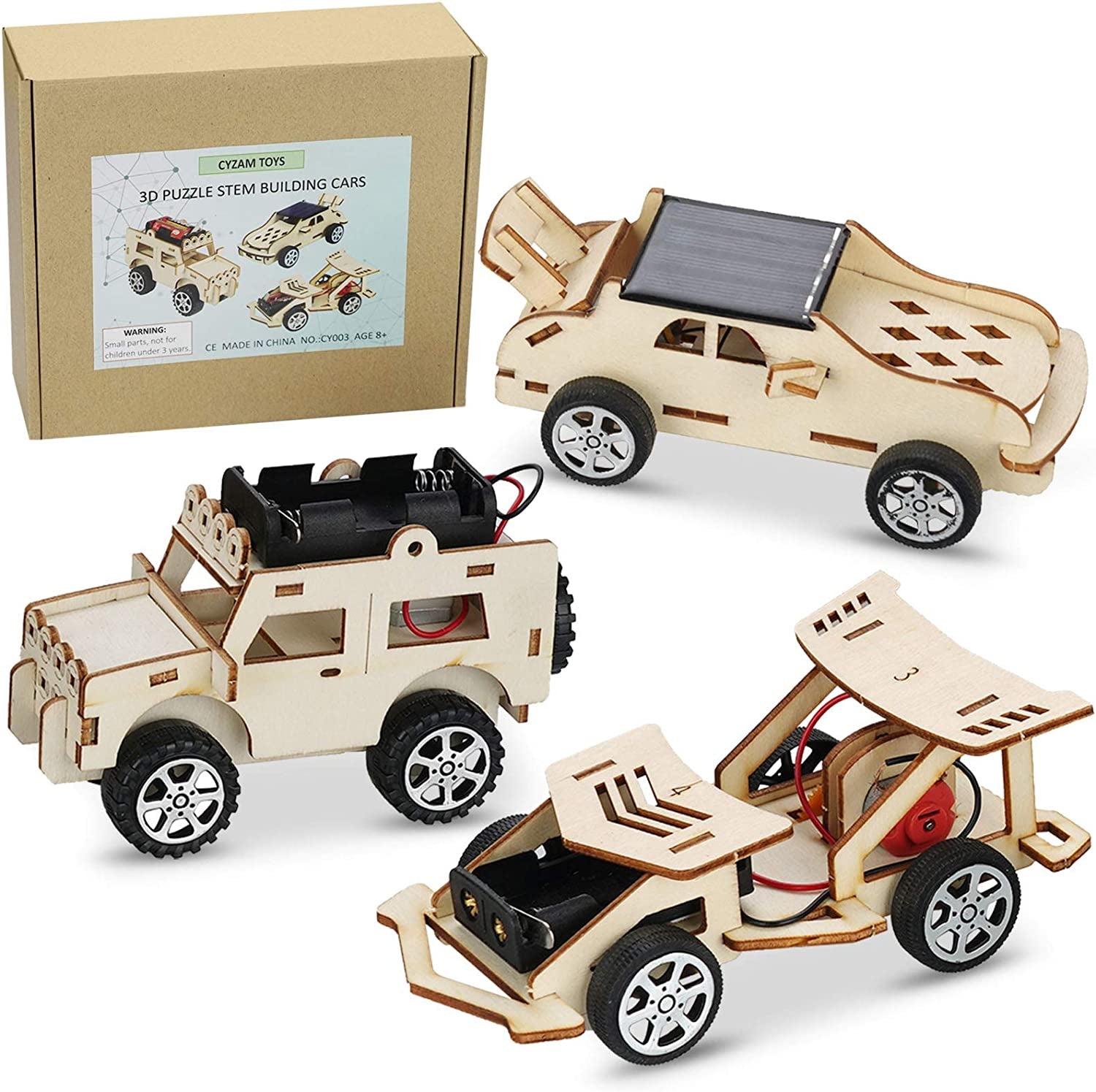 Educational Toys Science Experiment Kits, 3D Wooden Puzzle Models, DIY Solar-Powered Car Projects Ages 8+(Set of 3)